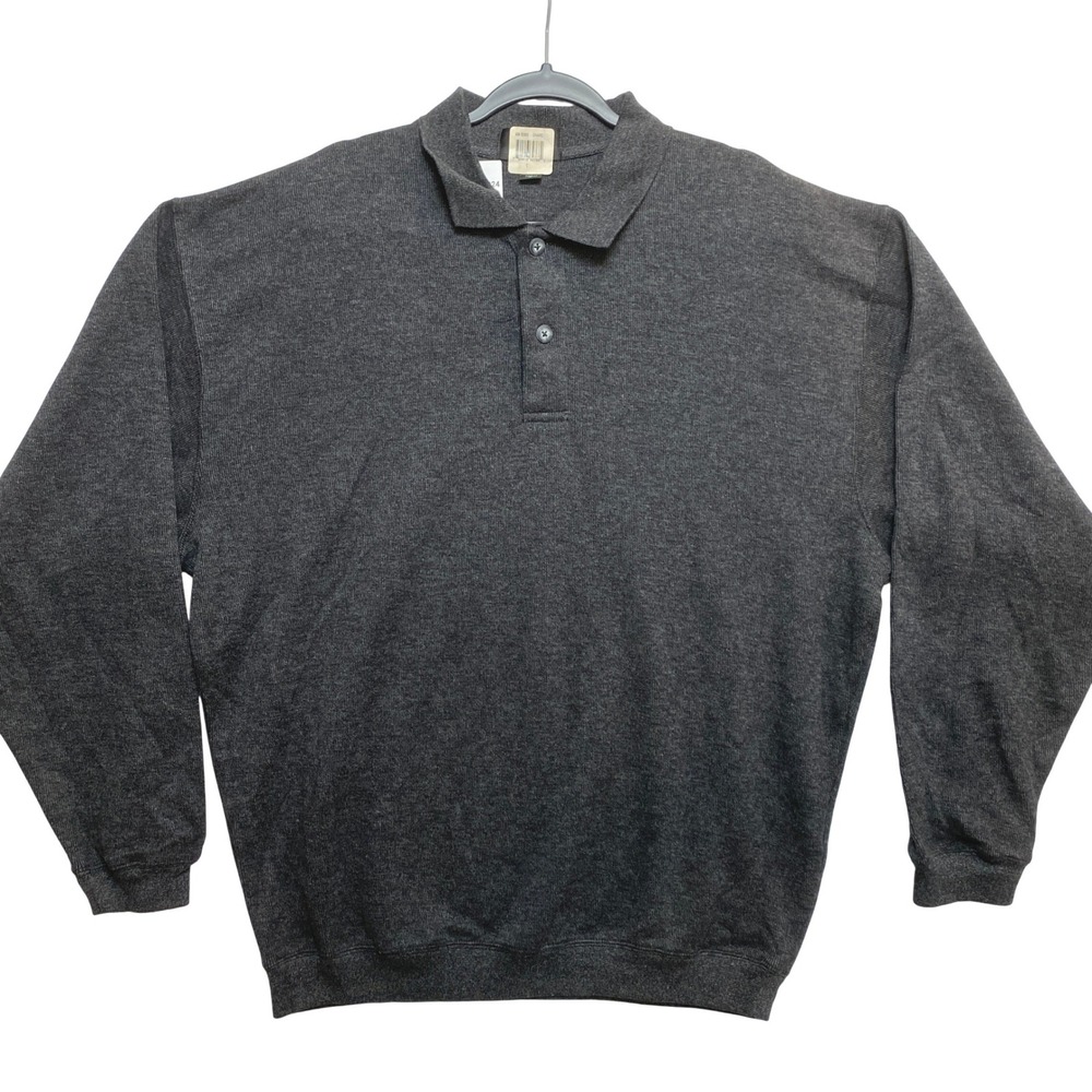 Ashworth Polo Sweatshirt Mens Large Charcoal Gray Long Sleeve Cotton Blend
